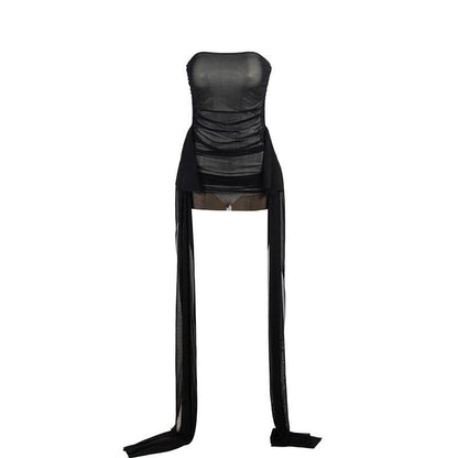 Backless mesh ruched tube mini dress  | Festival Outfits Women