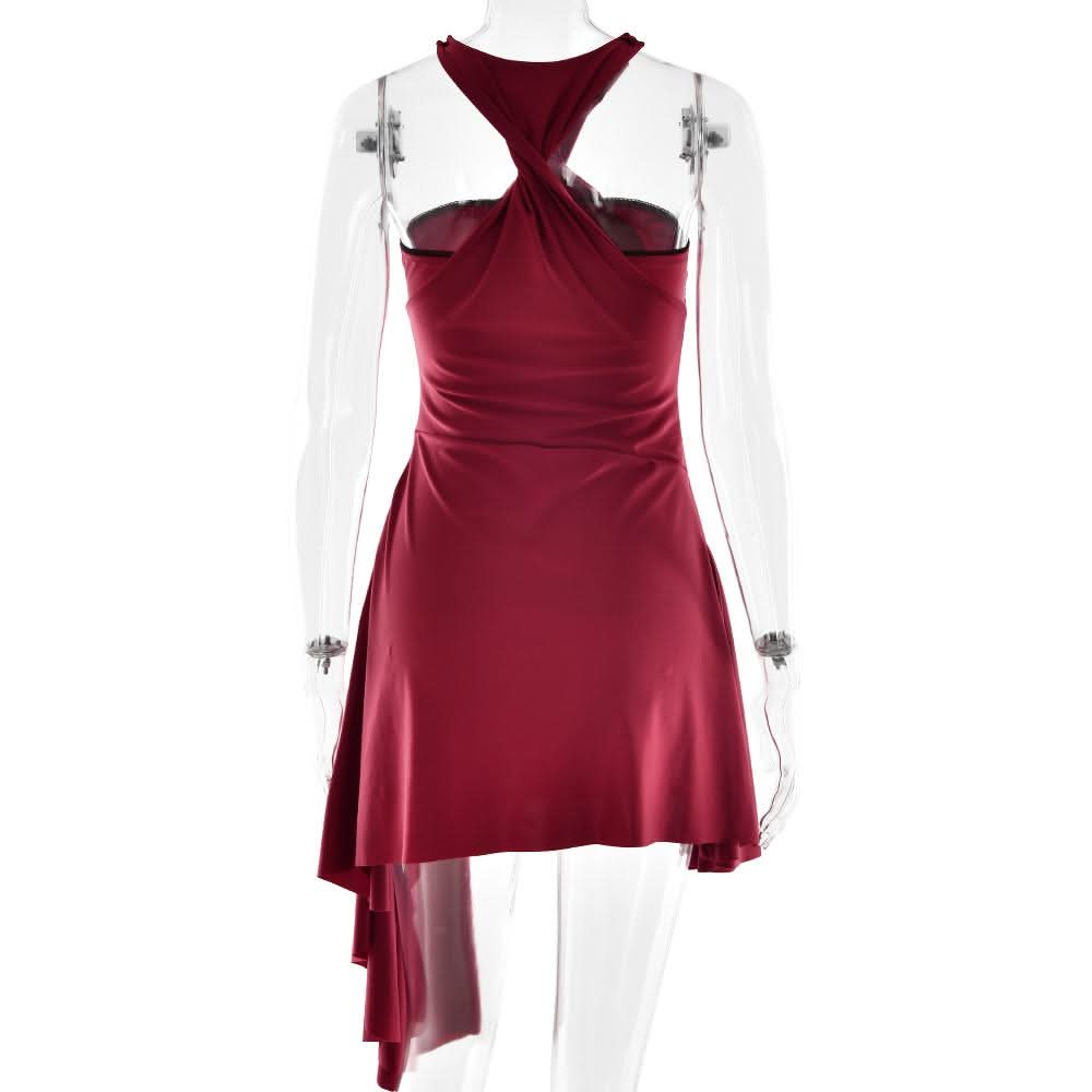 Halter ruched solid mini dress  | Festival Outfits Women