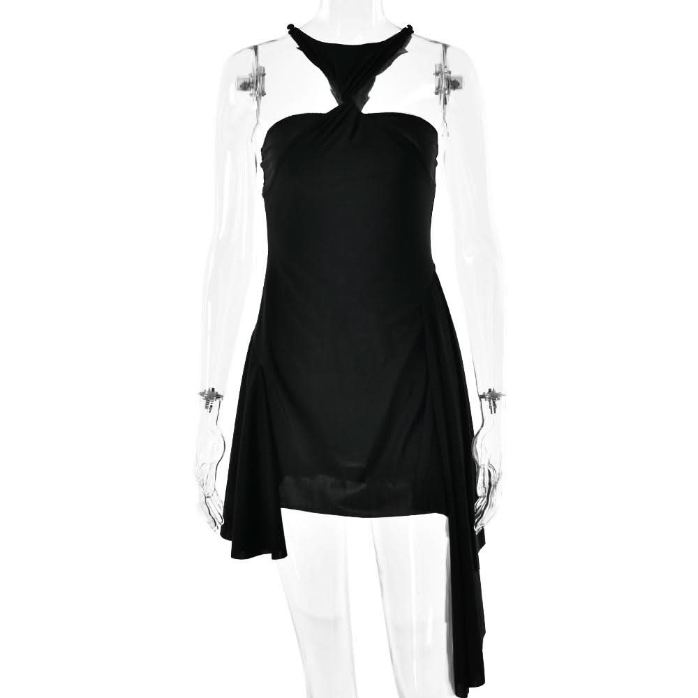Halter ruched solid mini dress  | Festival Outfits Women