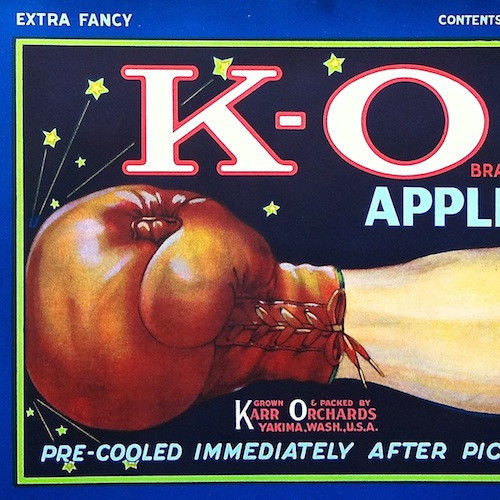 K-O APPLES Boxing Citrus Crate Label 1920s
