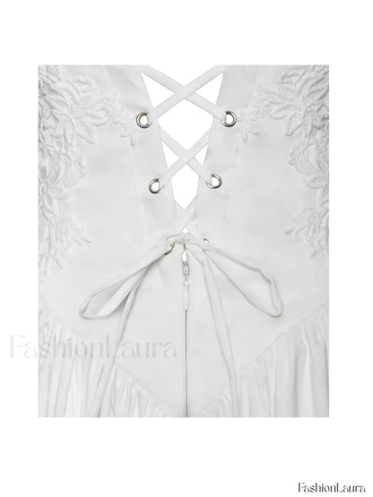 Kadi White Cotton Drop Graceful Waist Corset Mini Dress