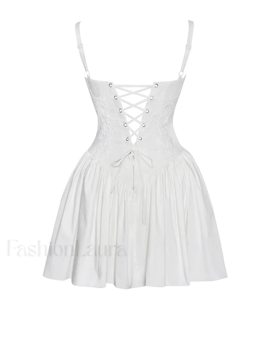Kadi White Cotton Drop Graceful Waist Corset Mini Dress