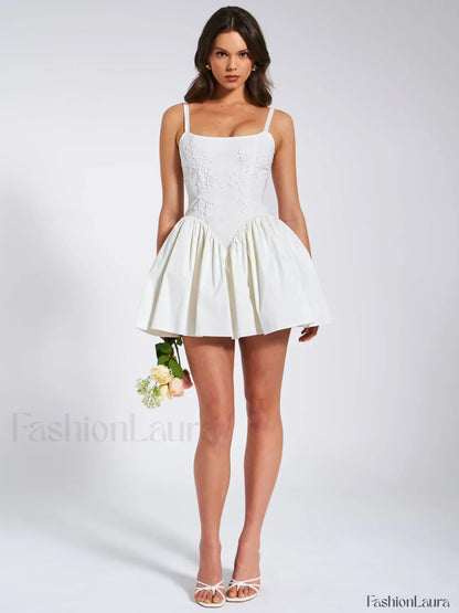 Kadi White Cotton Drop Graceful Waist Corset Mini Dress
