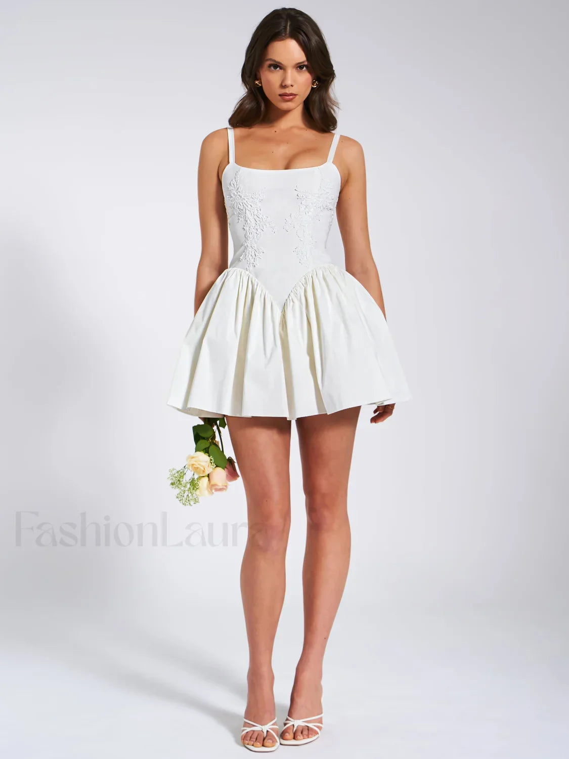 Kadi White Cotton Drop Graceful Waist Corset Mini Dress