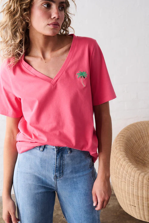 Kireina - Victoria Tee - Palm Tree - Pink - KSM250017
