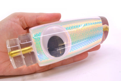 Koya Lures White Rainbow Scale Doll Eyes Large Kona Plunger 14" 9oz