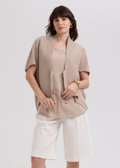 LD & Co - Linen Tie Cardigan - Taupe (LC7768)