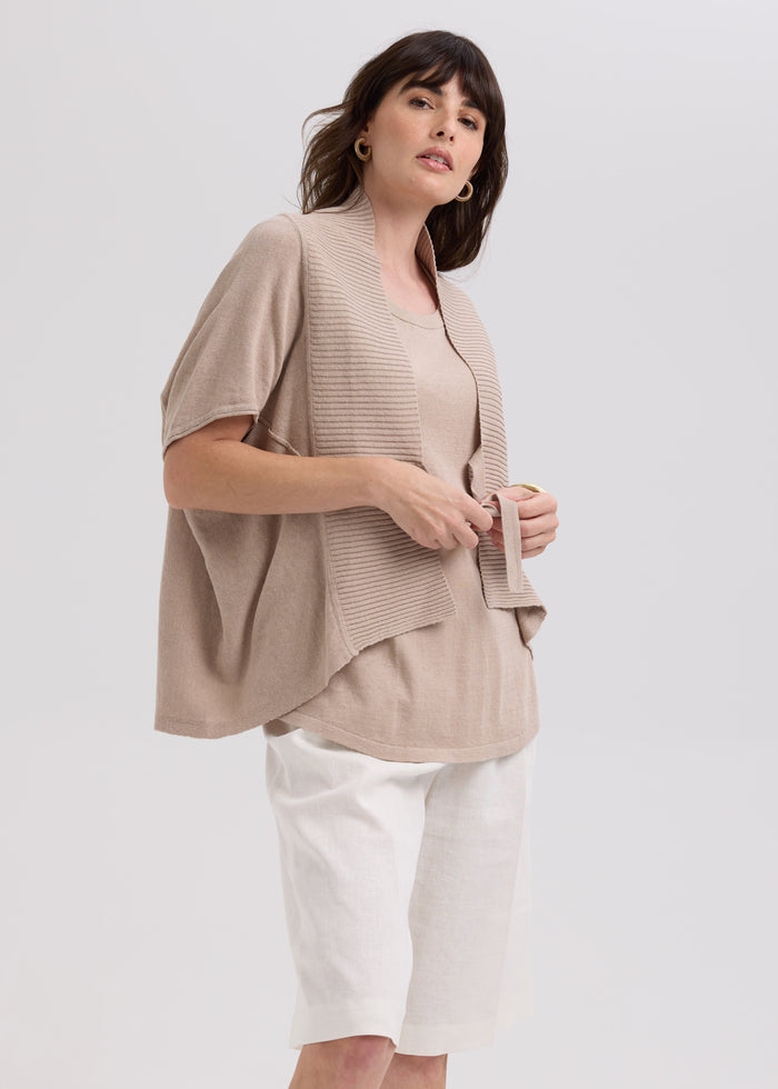 LD & Co - Linen Tie Cardigan - Taupe (LC7768)