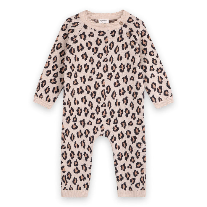 Leopard Jacquard Knit Baby Jumpsuit (Organic Cotton)