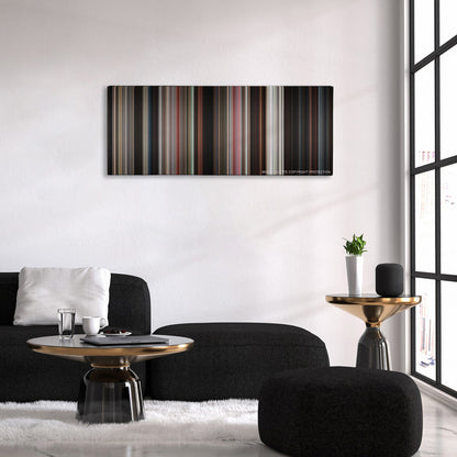 Lethal Weapon color palette canvas above a black sofa with a gold-topped table