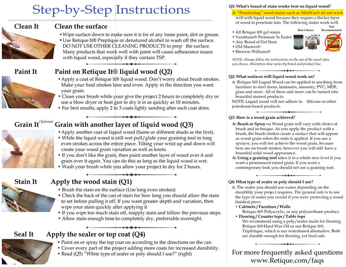 Retique It Liquid Wood 16oz Bleached interior paint jar with instructions label.