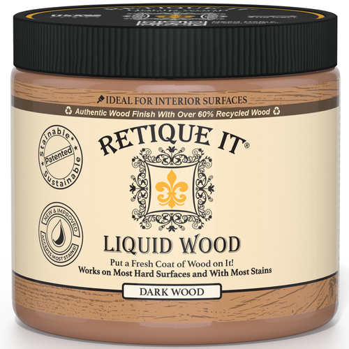 Retique It Liquid Wood Dark interior paint applied to a wall, showcasing a rich, wood-like finish for interior decor.