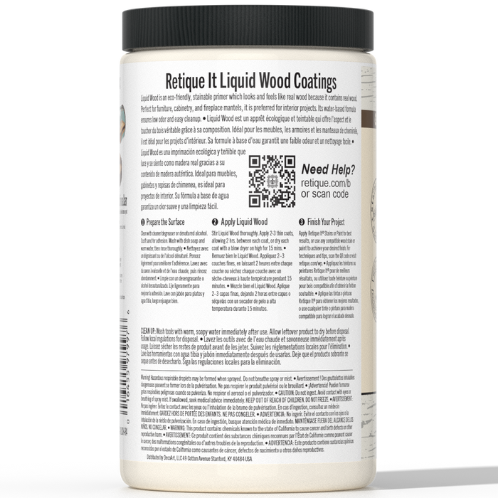 Retique It Liquid Wood interior paint, 32oz bleached finish, showing a close-up of the wood-like painted surface.
