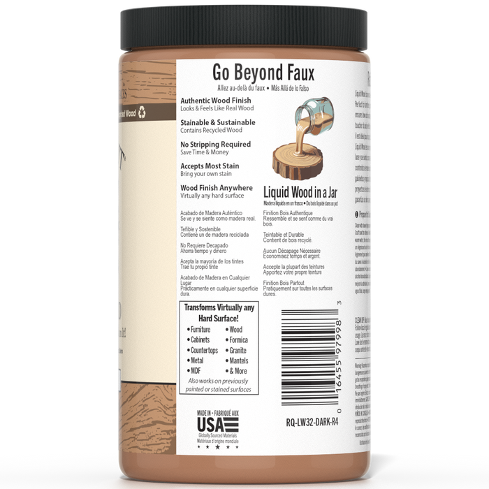 Retique It Liquid Wood 32oz Dark interior paint applied to wood surface, showcasing rich dark finish and smooth texture.