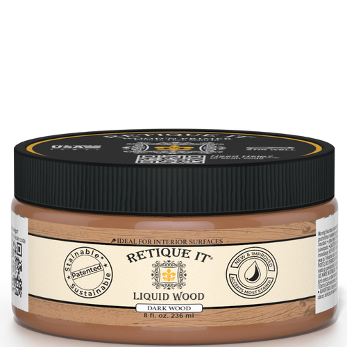 Retique It Liquid Wood 8oz Dark interior paint in a jar, showing the dark stained wood finish and smooth surface.