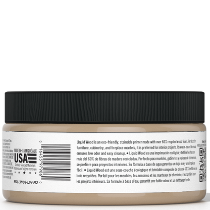 Retique It Liquid Wood 8oz light interior paint jar showing the back label and product packaging.