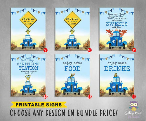 Little Blue Truck Birthday Party Signs Bundle Set - Jolly Owl Designs