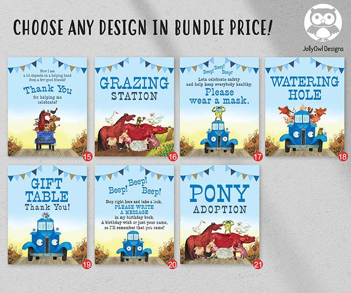 Little Blue Truck Birthday Party Signs Bundle Set - Jolly Owl Designs