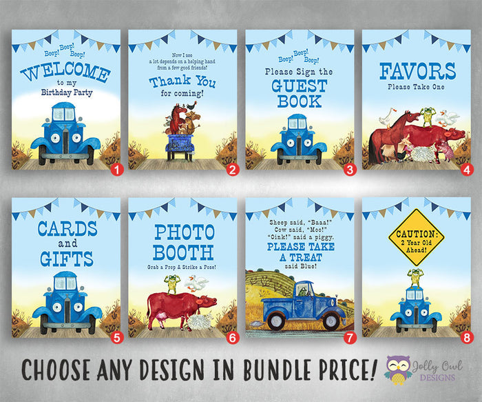Little Blue Truck Party Signs Bundle Set