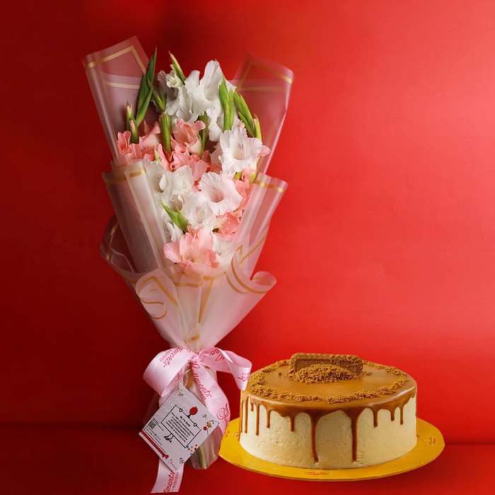 Lotus Cake 2lbs with  Pink Pastel Bouquet - TCS SentimentsExpress