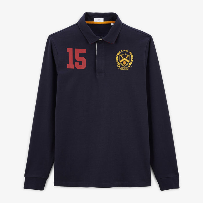 Maillot de rugby manches longues en coton bleu dark navy LioHomme SERGE BLANCO