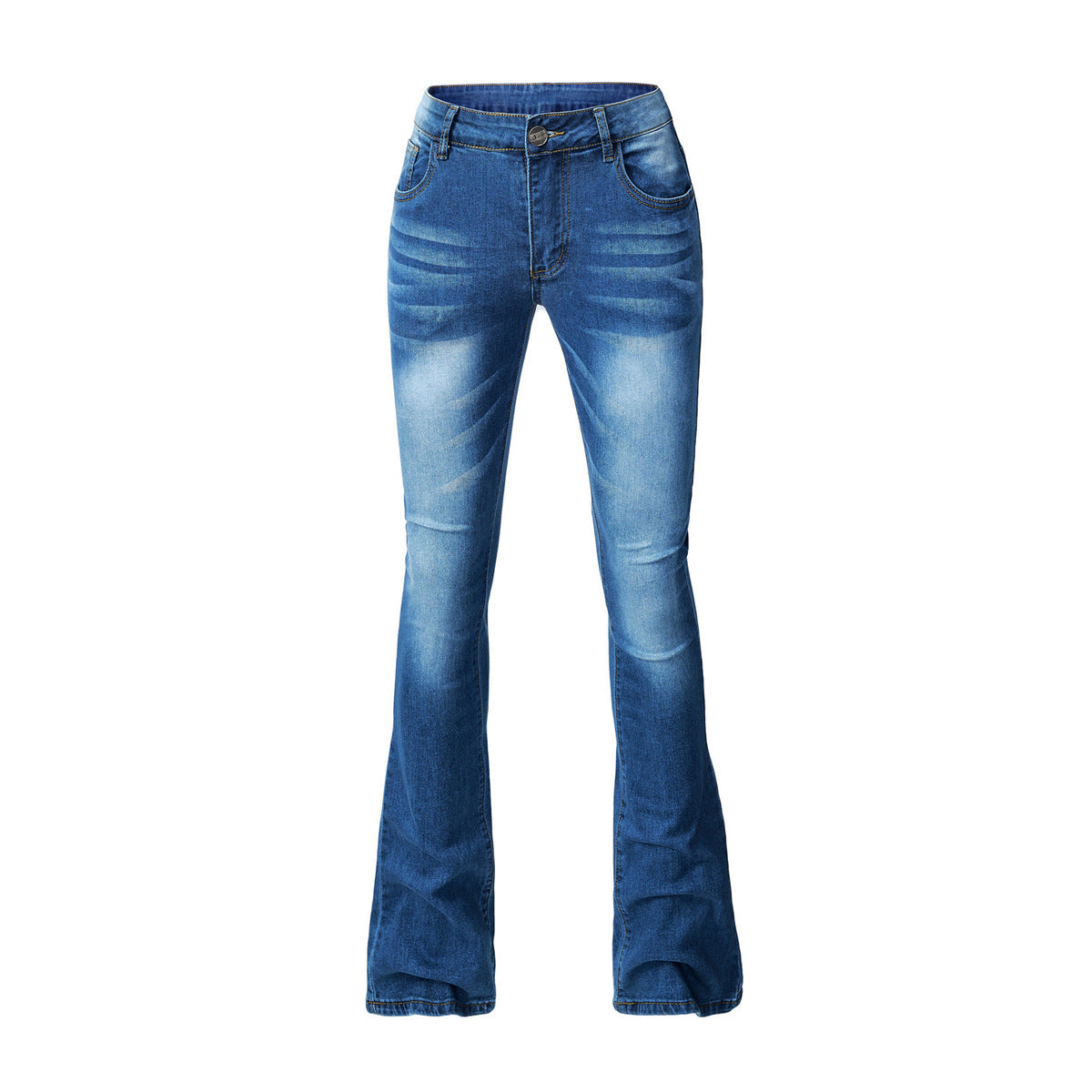 Women Fashion Casual Solid Color Flared Jeans
