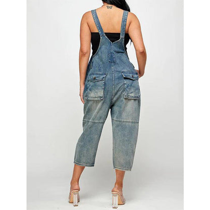 Women Fashion Casual Strap Jeans Pocket Suspender Denim Jumpsuits