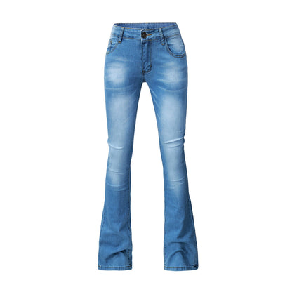 Women Fashion Casual Solid Color Flared Jeans