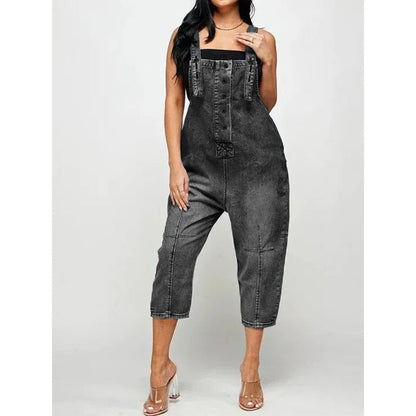 Women Fashion Casual Strap Jeans Pocket Suspender Denim Jumpsuits