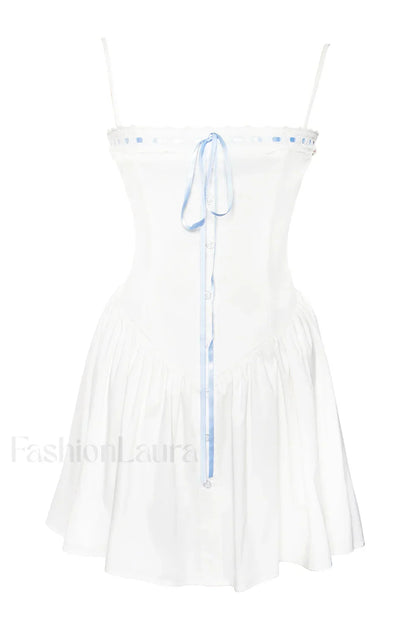 Malia Drop Waist Corset Graceful Lace Up Back Mini Dress