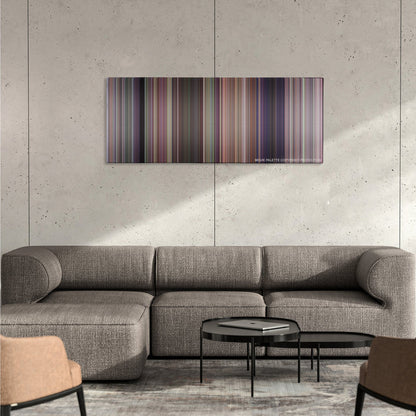 Meet the Fockers color palette canvas on a concrete wall above a gray sectional sofa