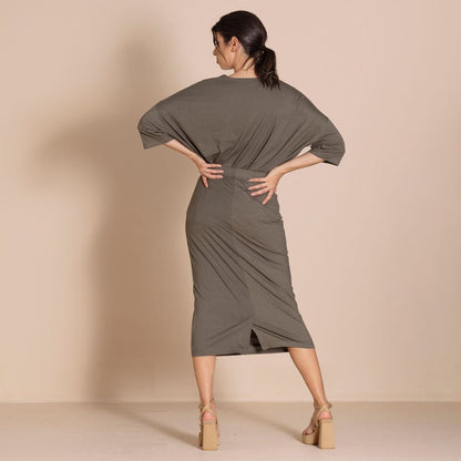 Megan Salmon - Viscose Lycra Pencil Skirt - Khaki