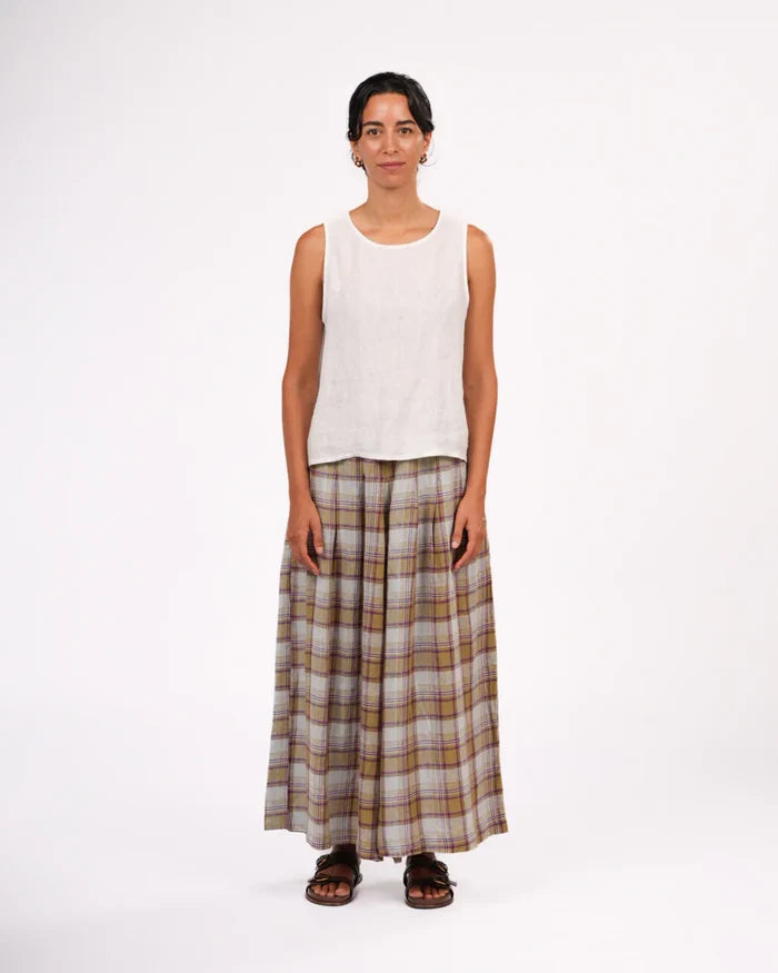 Montaigne - French Linen Culottes - Pistachio Check - MO-054