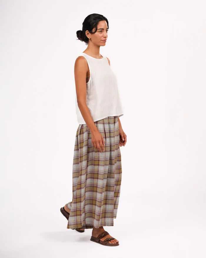 Montaigne - French Linen Culottes - Pistachio Check - MO-054