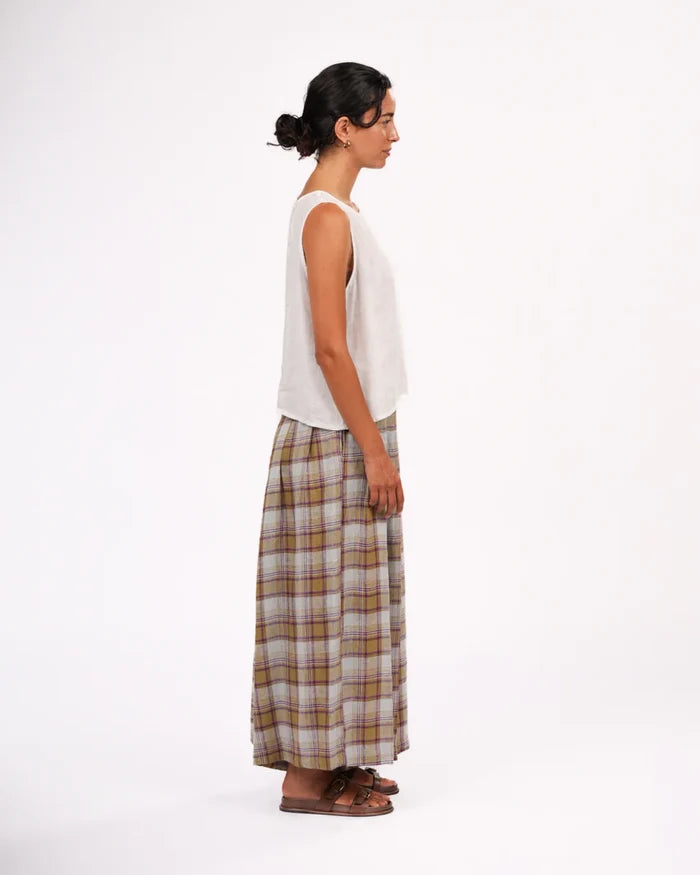 Montaigne - French Linen Culottes - Pistachio Check - MO-054
