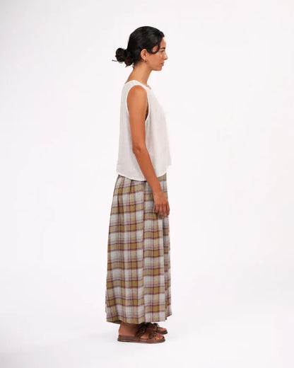 Montaigne - French Linen Culottes - Pistachio Check - MO-054