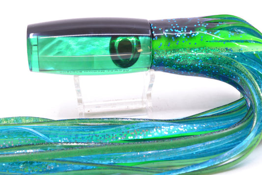 Moyes Lures Green MOP Black Back Medium Shotgun 10" 6.2oz Skirted Black Dots-Blue Dots
