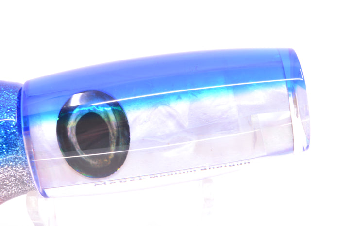Moyes Lures White MOP Blue Back Medium Shotgun 10" 6.2oz Skirted Blue-Silver/Pink