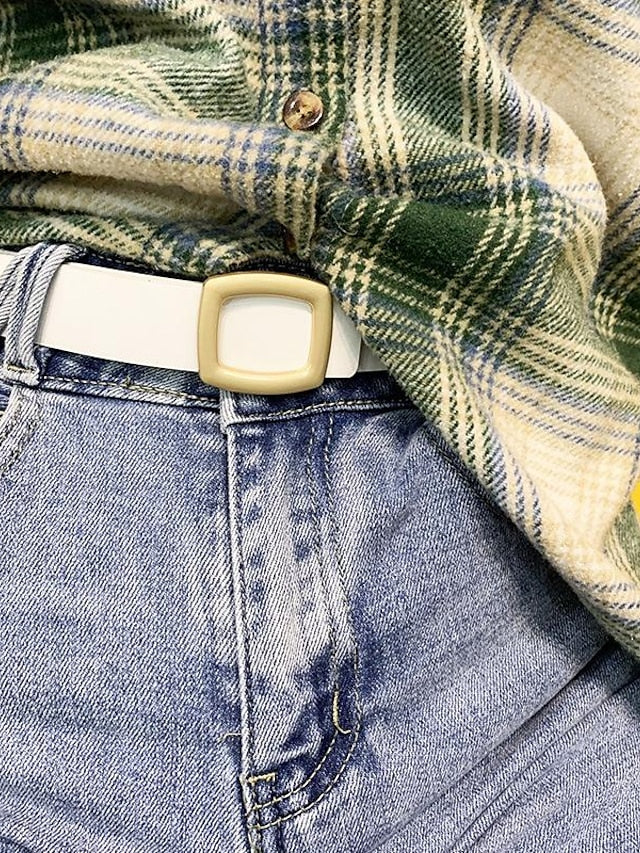 ins retro classic square buckle belt simple wide belt snap button casual jeans jacket coat decoration for Women