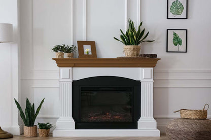 Retique It Multi-purpose Smooth Finish Kit in Cherry for interior wood projects, showing a fireplace mantle with smooth cherry finish.