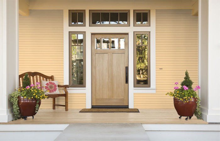 Retique It wood finish kit with smooth gloss exterior top coat in Pecan for wooden front doors.