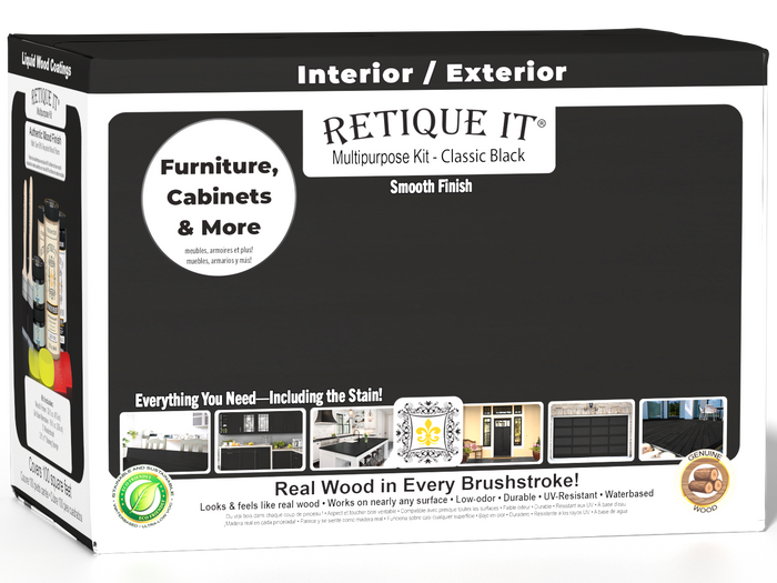 Retique It Multi-purpose Smooth Finish Kit Large in Classic Black for interior wood top coating, includes finish and application tools.