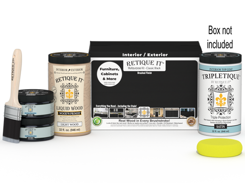Large Classic Black wood finish kit by Retique It for interior top coat, includes tools and supplies for smooth application.