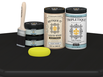 Large Classic Black wood finish kit by Retique It with matte interior top coat and smooth finish for woodworking projects.