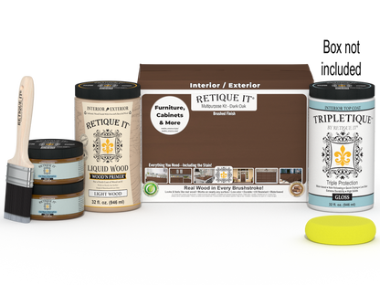 Retique It Multi-purpose Smooth Finish Kit (Large) in Dark Oak for interior wood top coat with glossy finish, includes application tools.