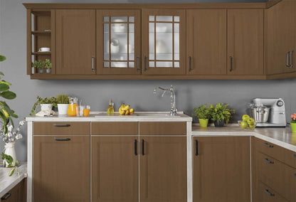 Retique It Multi-purpose Smooth Finish Kit for large dark oak kitchen cabinets, including interior top coat with glossy finish.