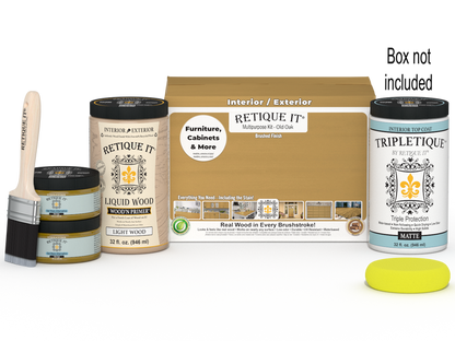 Retique It large Multi-purpose Smooth Finish Kit in Old Oak for interior wood top coating, includes applicator tools and wood stain.