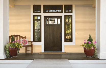 Retique It Wood'n Finish Kit in Charcoal for wood furniture, featuring a front door with dark wood finish and natural grain details.