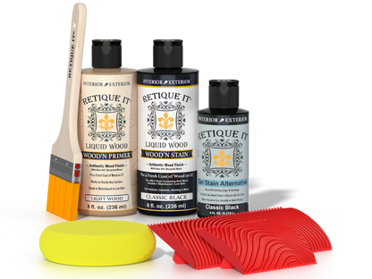 Retique It Wood'n Finish Kit in Classic Black, versatile wood finishing kit with brushes and accessories for furniture projects.