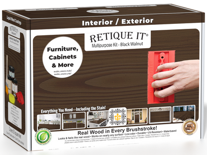 Retique It Multi-purpose Wood'n Kit in Black Walnut, medium-sized finish kit with wood stain and finish components in a box.